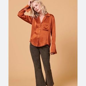 Whimsy + Row Maya button front blouse in shiny rust size XS